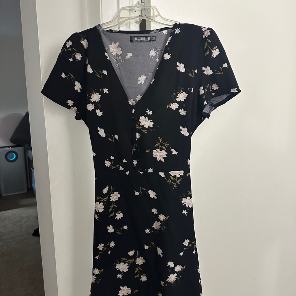 Missguided Black Floral Mini Dress